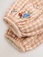 Brown/Cream Check Embroidered Baby Bubble Romper And Tights 2 Piece Set (0mths-2yrs) - Image 12 of 14