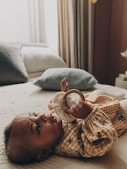 Brown/Cream Check Embroidered Baby Bubble Romper And Tights 2 Piece Set (0mths-2yrs) - Image 3 of 14