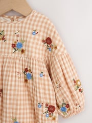 Brown/Cream Check Embroidered Baby Bubble Romper And Tights 2 Piece Set (0mths-2yrs) - Image 7 of 14