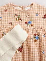 Brown/Cream Check Embroidered Baby Bubble Romper And Tights 2 Piece Set (0mths-2yrs) - Image 8 of 14