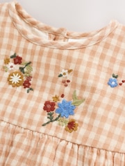 Brown/Cream Check Embroidered Baby Bubble Romper And Tights 2 Piece Set (0mths-2yrs) - Image 9 of 14