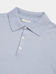 Peckham Rye Blue Marl Knitted Short Sleeve Polo Shirt - Image 7 of 10