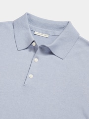 Peckham Rye Blue Marl Knitted Short Sleeve Polo Shirt - Image 8 of 10
