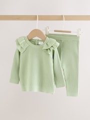 Sage Green Baby Knitted Jumper and Leggings Set 2 Piece (0mths-3yrs) - Image 1 of 9