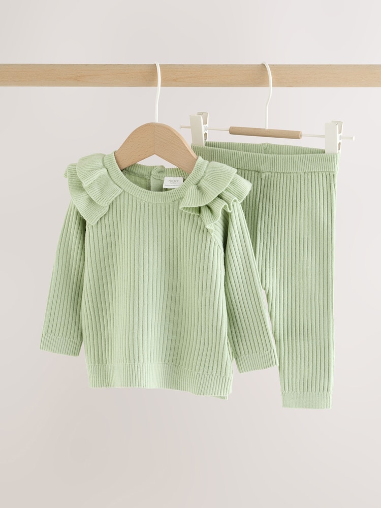 Sage Green Baby Knitted Jumper and Leggings Set 2 Piece (0mths-3yrs) - Image 1 of 9 Sage Green Baby Knitted Jumper and Leggings Set 2 Piece (0mths-3yrs) - Image 1 of 9