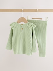 Sage Green Baby Knitted Jumper and Leggings Set 2 Piece (0mths-3yrs) - Image 2 of 9