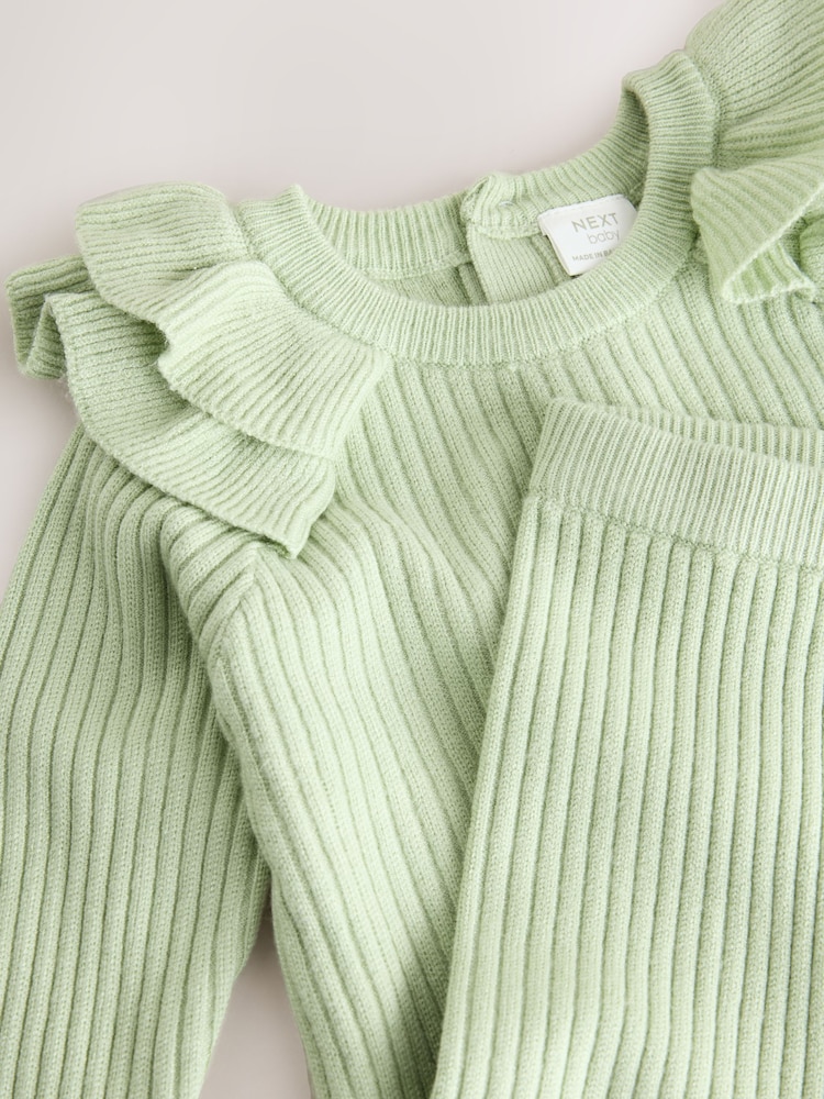 Sage Green Baby Knitted Jumper and Leggings Set 2 Piece (0mths-3yrs) - Image 9 of 9 Sage Green Baby Knitted Jumper and Leggings Set 2 Piece (0mths-3yrs) - Image 9 of 9