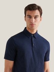 Peckham Rye Blue Marl Slub Jersey Polo Shirt - Image 6 of 10