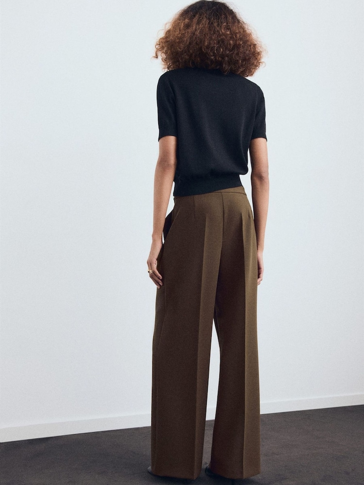 Mango Brown Belt Detail Straight Trousers - Image 2 of 5 Mango Brown Belt Detail Straight Trousers - Image 2 of 5