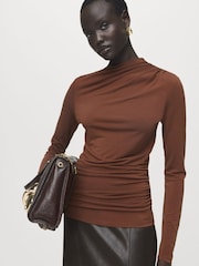 Mango Brown Drape Long Sleeve Top - Image 1 of 6
