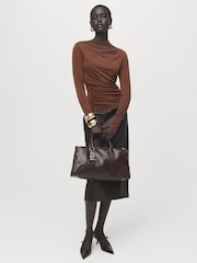 Mango Brown Drape Long Sleeve Top - Image 2 of 6