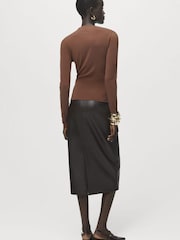 Mango Brown Drape Long Sleeve Top - Image 3 of 6