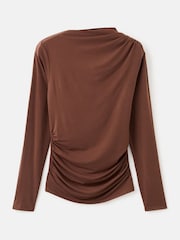 Mango Brown Drape Long Sleeve Top - Image 5 of 6