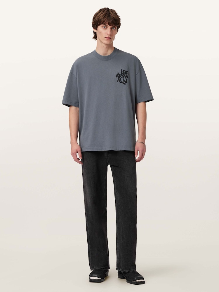 AllSaints Grey Orlando Short Sleeve Crew Neck T-Shirt - Image 2 of 6 AllSaints Grey Orlando Short Sleeve Crew Neck T-Shirt - Image 2 of 6