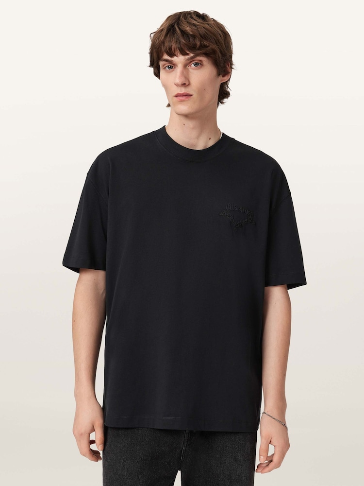 AllSaints Black Chrome Short Sleeve Crew Neck T-Shirt - Image 1 of 6 AllSaints Black Chrome Short Sleeve Crew Neck T-Shirt - Image 1 of 6