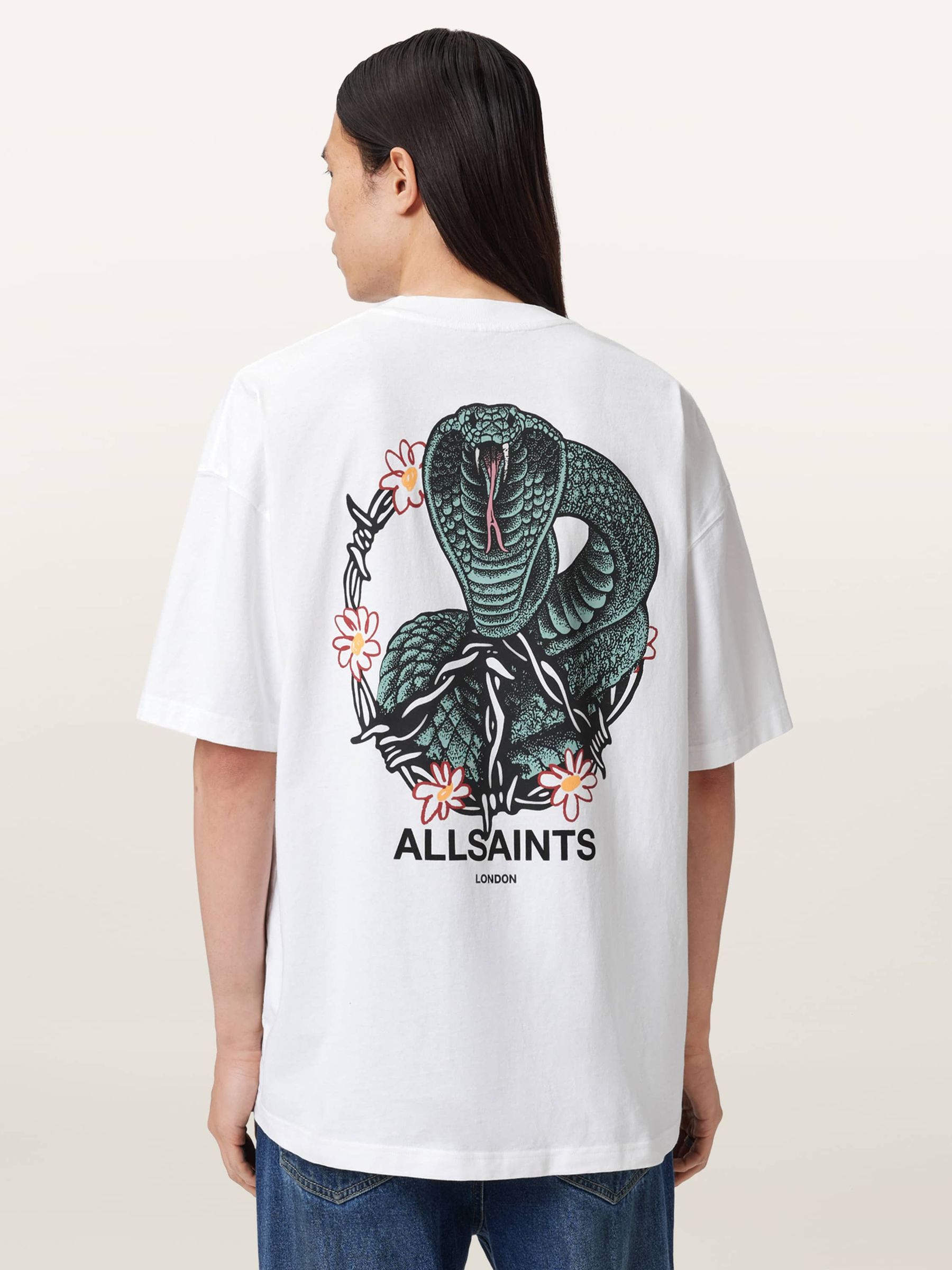 Buy AllSaints White Snakebite Short Sleeve Crew Neck T Shirt from the