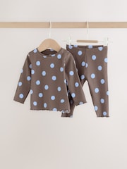 Chocolate Brown Spot Printed Rib Top and Leggings Baby Set 2 Piece (0mths-2yrs) - Image 3 of 16