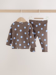 Chocolate Brown Spot Printed Rib Top and Leggings Baby Set 2 Piece (0mths-2yrs) - Image 6 of 16