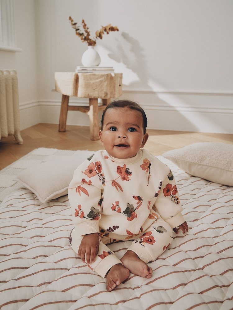 Ecru Floral Sweat Top and Joggers Baby Set (0mths-2yrs) - Image 1 of 15 Ecru Floral Sweat Top and Joggers Baby Set (0mths-2yrs) - Image 1 of 15