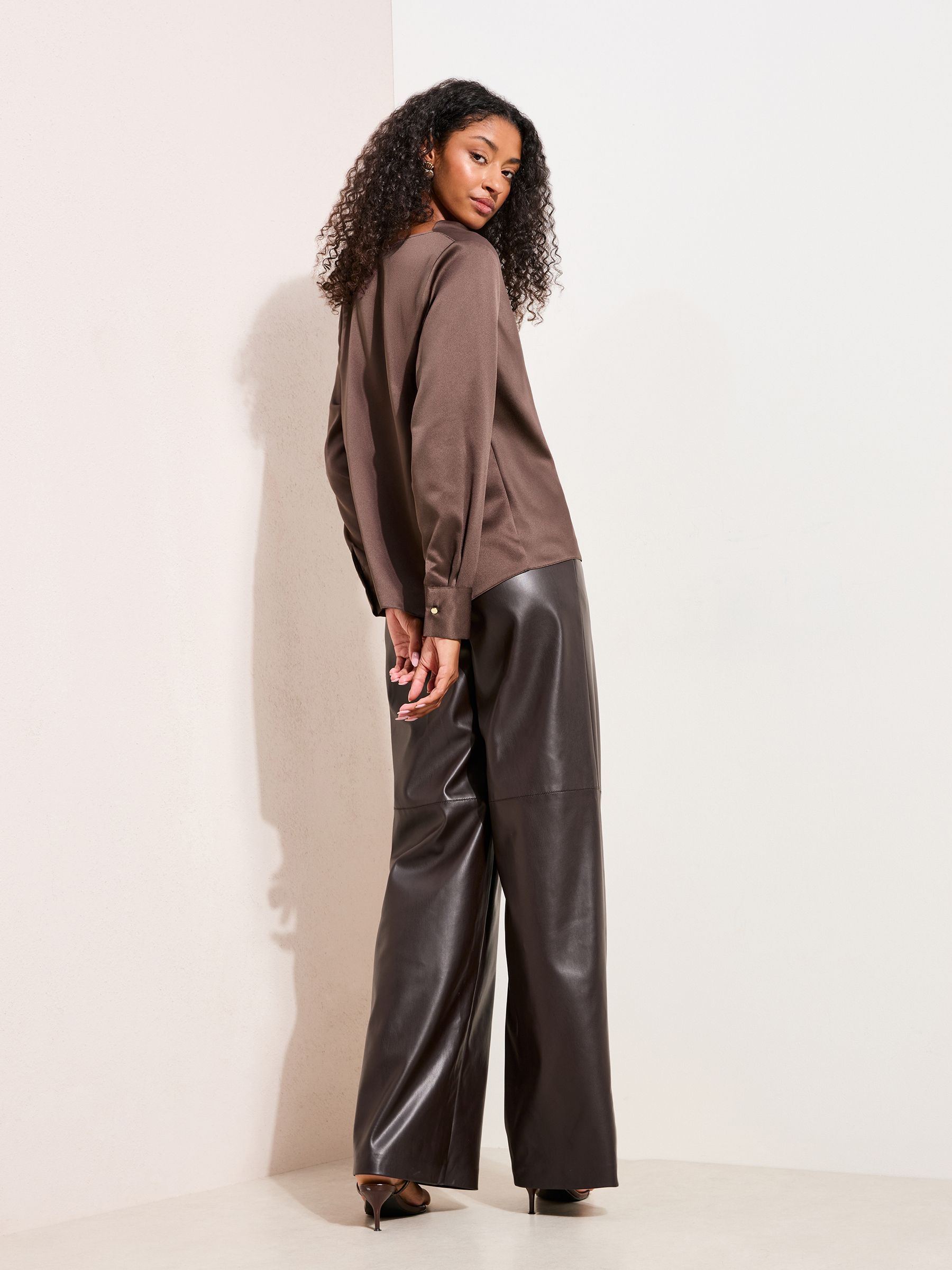 Buy Friends Like These Chocolate Brown Long Sleeve Satin Cowl Neck