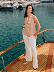 Friends Like These Cream Satin Sleeveless Cowl Neck Scarf Blouse - Image 2 of 4