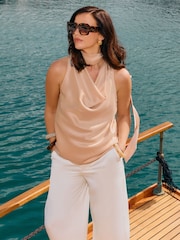 Friends Like These Cream Satin Sleeveless Cowl Neck Scarf Blouse - Image 3 of 4
