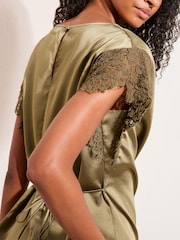 أخضر زيتوني - Friends Like These Lace Sleeve Satin Blouse With Waist Ties - Image 3 of 4