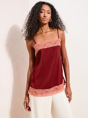 Friends Like These Burgundy Red Lace Trim Satin Cami - Image 1 of 4