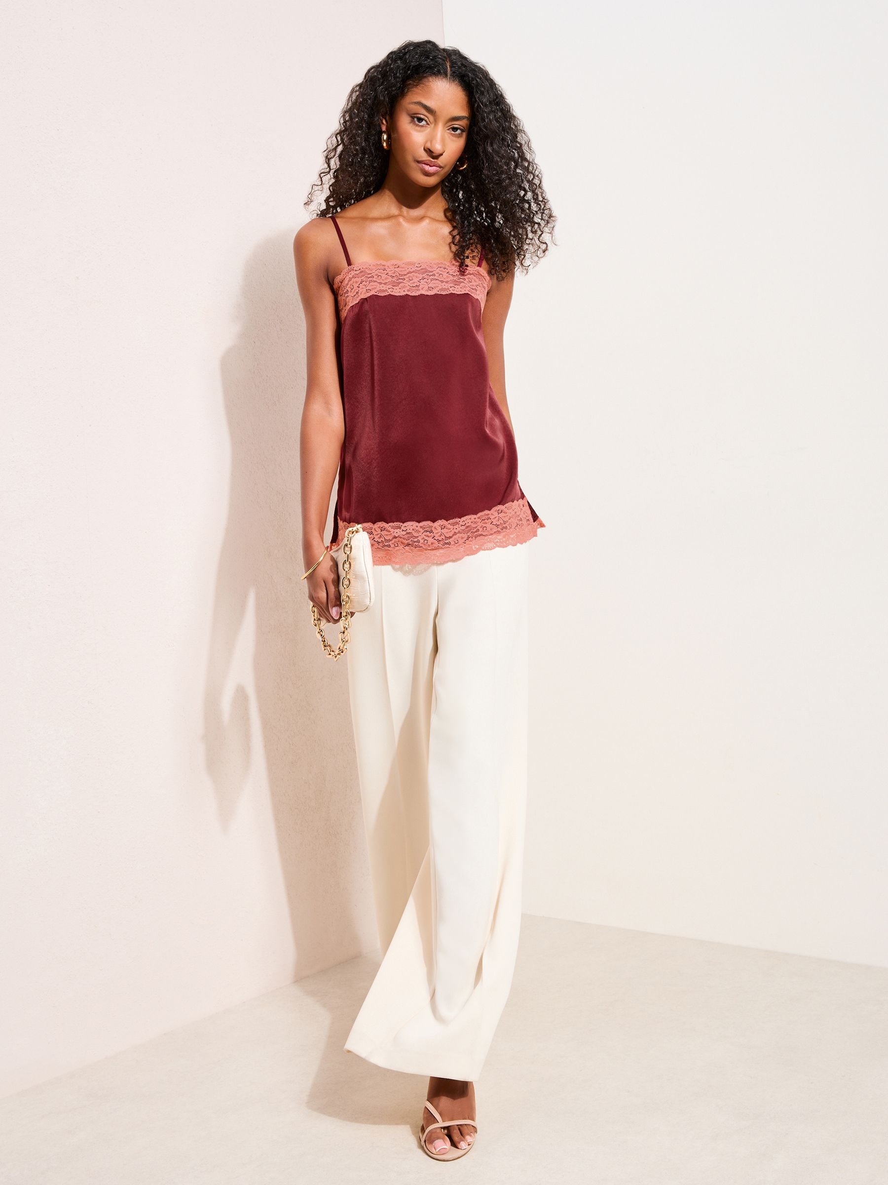 Buy Friends Like These Burgundy Red Lace Trim Satin Cami from Next USA
