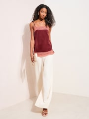 Friends Like These Burgundy Red Lace Trim Satin Cami - Image 3 of 4