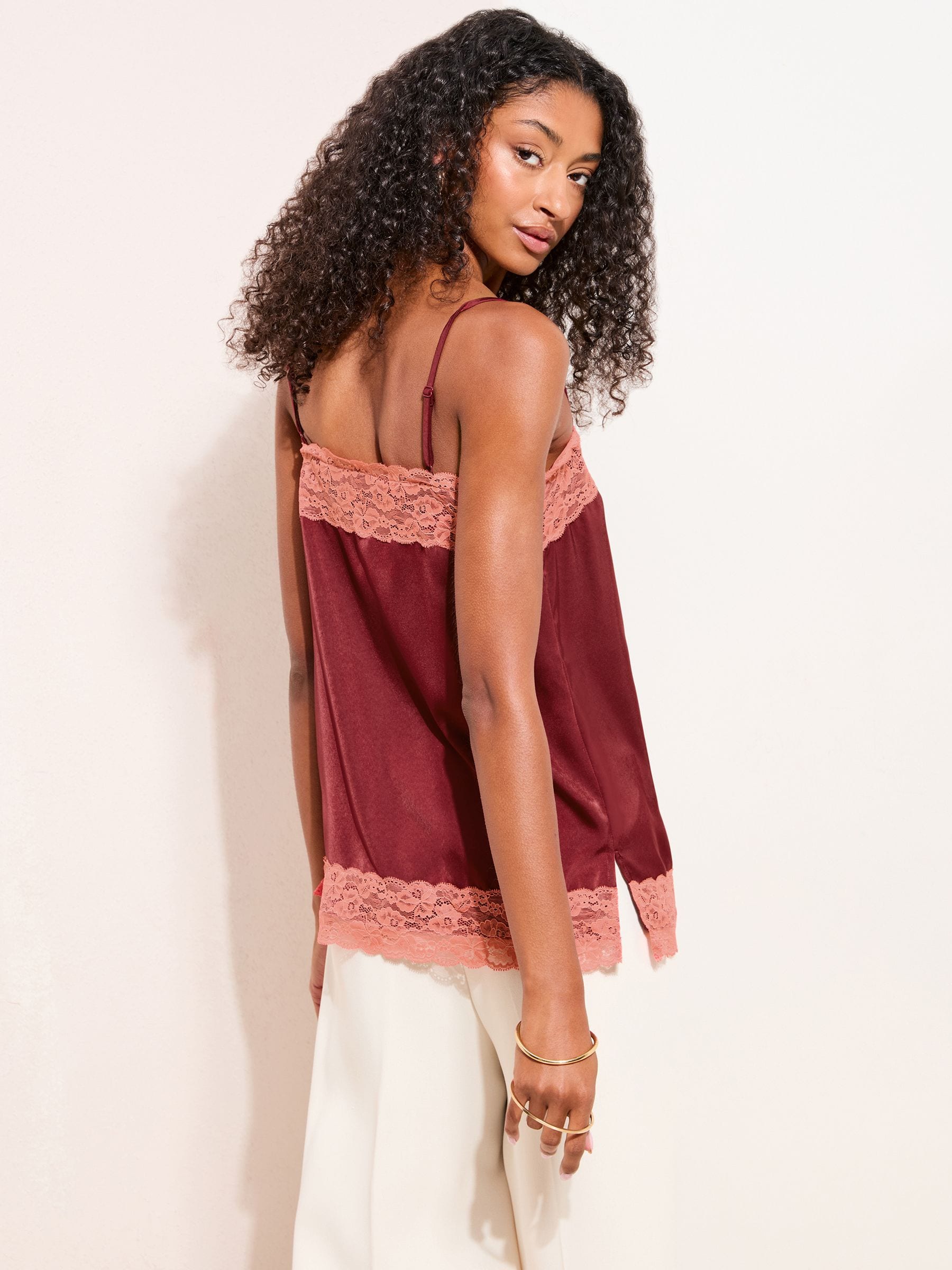 Buy Friends Like These Burgundy Red Lace Trim Satin Cami from Next USA