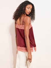 Friends Like These Burgundy Red Lace Trim Satin Cami - Image 4 of 4