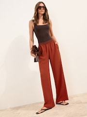 Friends Like These Rust Brown Elastic Waist Wide Leg Trousers - Image 1 of 5