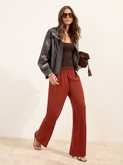 Friends Like These Rust Brown Elastic Waist Wide Leg Trousers - Image 4 of 5