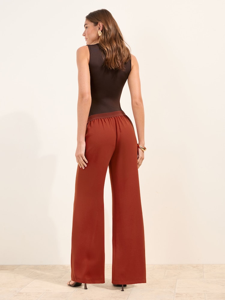 Friends Like These Rust Brown Elastic Waist Wide Leg Trousers - Image 5 of 5 Friends Like These Rust Brown Elastic Waist Wide Leg Trousers - Image 5 of 5