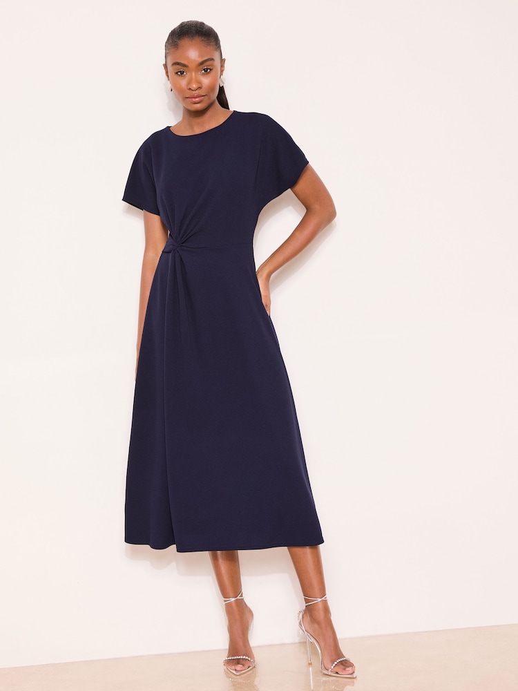 Lipsy Navy Knot Side Midi Dress - Image 1 of 4 Lipsy Navy Knot Side Midi Dress - Image 1 of 4