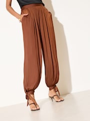 Friends Like These Rust Brown Satin Tie Balloon Trousers - Image 2 of 4