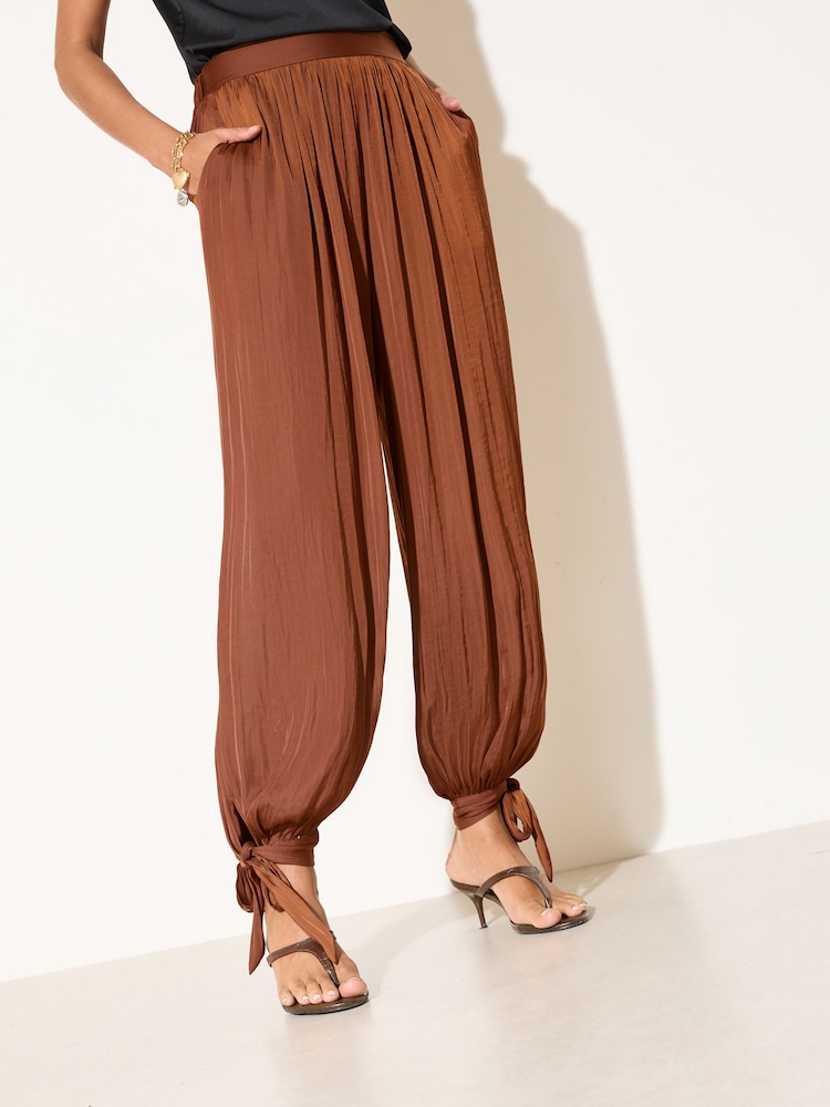 Friends Like These Rust Brown Satin Tie Balloon Trousers - Image 2 of 4