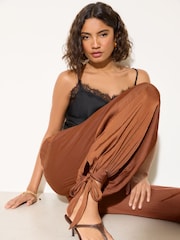 Friends Like These Rust Brown Satin Tie Balloon Trousers - Image 3 of 4