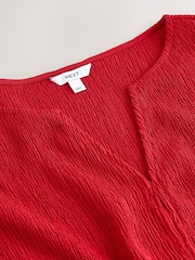 Red Short Sleeve Texture Notch Neck Top - Image 3 of 3