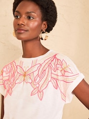 Love & Roses Ivory Neon Dragonfly Embroidered Crew Neck Jersey T-Shirt - Image 2 of 4