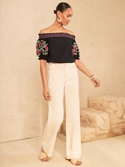 Love & Roses Black Embroided Bardot Top - Image 3 of 4