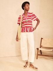 Love & Roses Multicoloured Stripe Embroided Flutter Sleeve Top - Image 3 of 4
