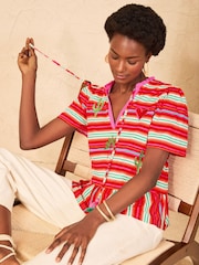 Love & Roses Multicoloured Stripe Embroided Flutter Sleeve Top - Image 4 of 4
