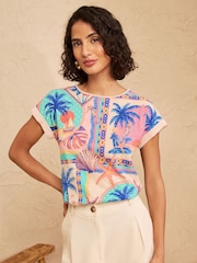 Love & Roses Pink Starfish Pam Print Crew Neck Jersey T-Shirt - Image 1 of 5