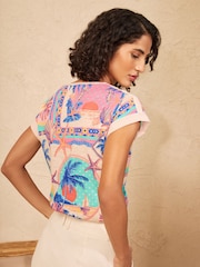 Love & Roses Pink Starfish Pam Print Crew Neck Jersey T-Shirt - Image 5 of 5