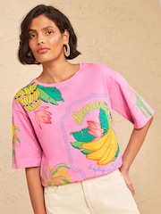 Love & Roses Printed Lilac Purple Crew Neck Boxy T-Shirt - Image 1 of 4