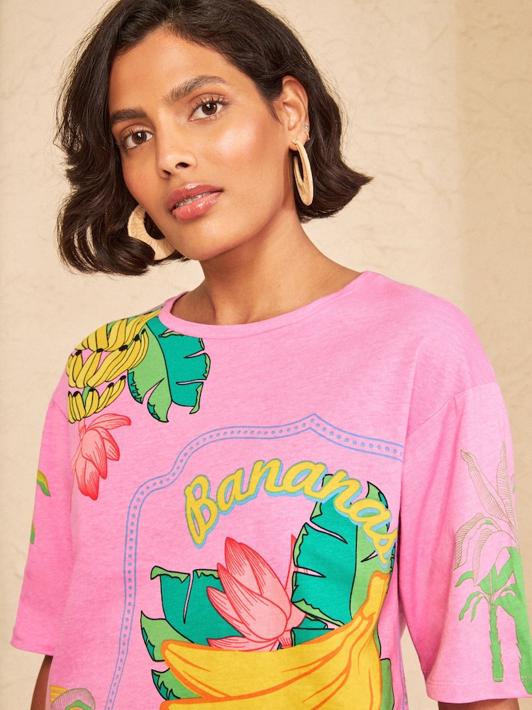 Love & Roses Printed Lilac Purple Crew Neck Boxy T-Shirt - Image 2 of 4