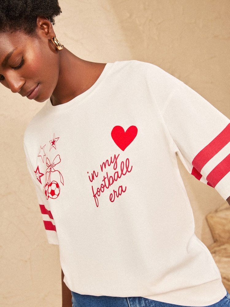 Love & Roses Ivory Football Slogan Printed Crew Neck Boxy T-Shirt - Image 2 of 4