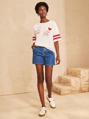 Love & Roses Ivory Football Slogan Printed Crew Neck Boxy T-Shirt - Image 3 of 4